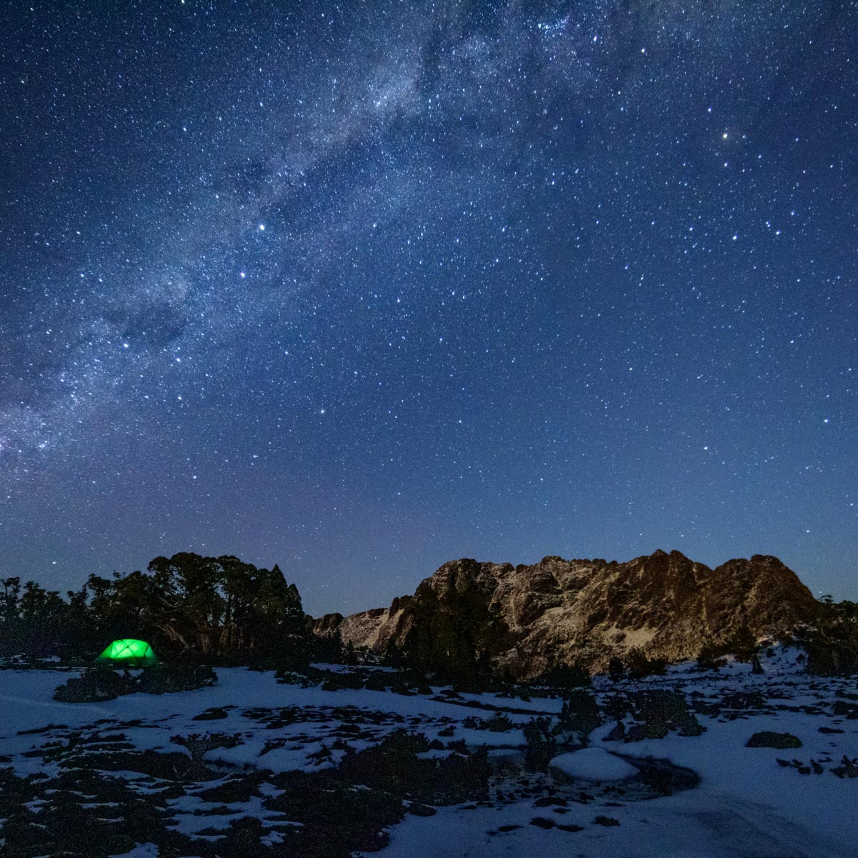 Mont Dragonfly Tent at night under the Milky Way.