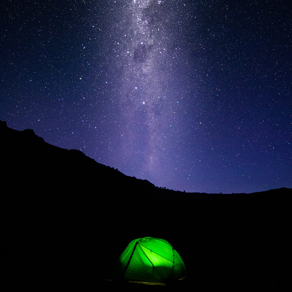 Mont Dragonfly Tent, under starry skies, Walls of Jerusalem National Park Tasmania by Geoff Murray