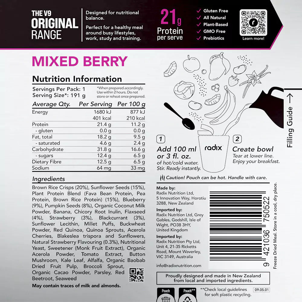 Radix Nutrition ORIGINAL 400kcal Breakfast Meal V9