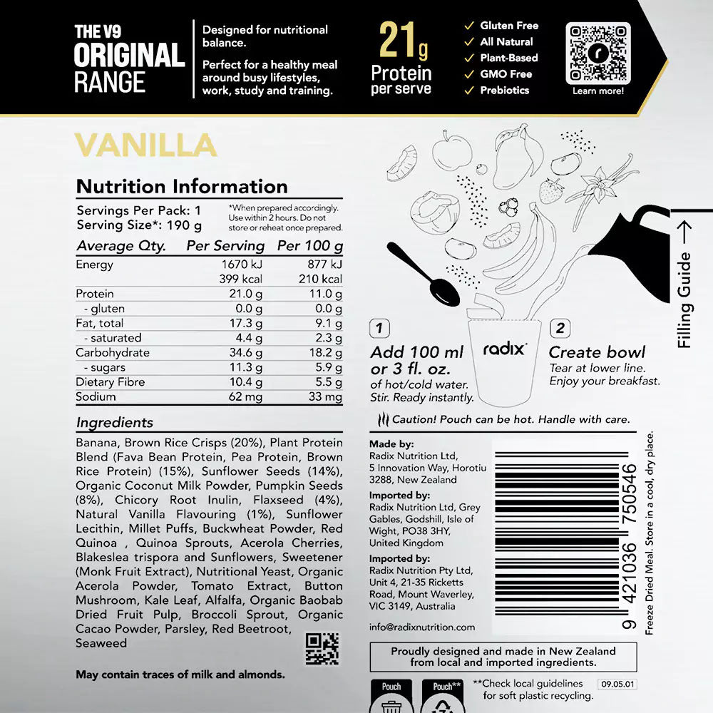 Radix Nutrition ORIGINAL 400kcal Breakfast Meal V9