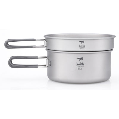 Keith 2 Piece Titanium Pot and Pan Cookset 950ml + 600ml