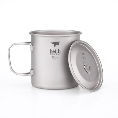 Keith Single-Wall Titanium Mug w Handle and Lid 600mL